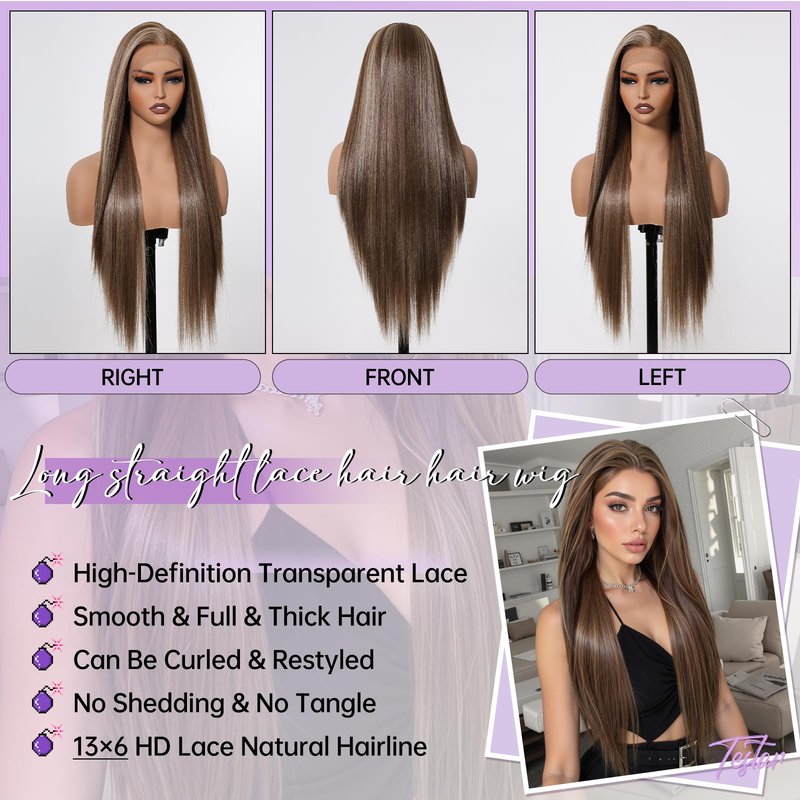 testar Black Lace Wigs 13x6 HD Lace Frontal Straight Wigs with Baby Hair 30 Inch Natural Black Lace Wig Synthetic Wig for Women Daily Use