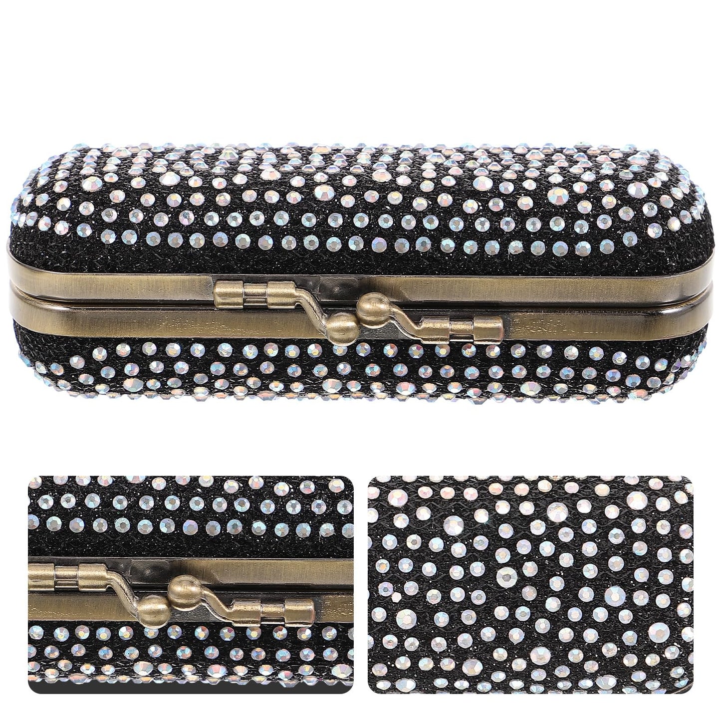 ABOOFAN Lipstick Case with Mirror Portable Lipstick Holder Rhinestone Cosmetic Storage Box Compact Travel Organizer 3.93X1.77X1.18In