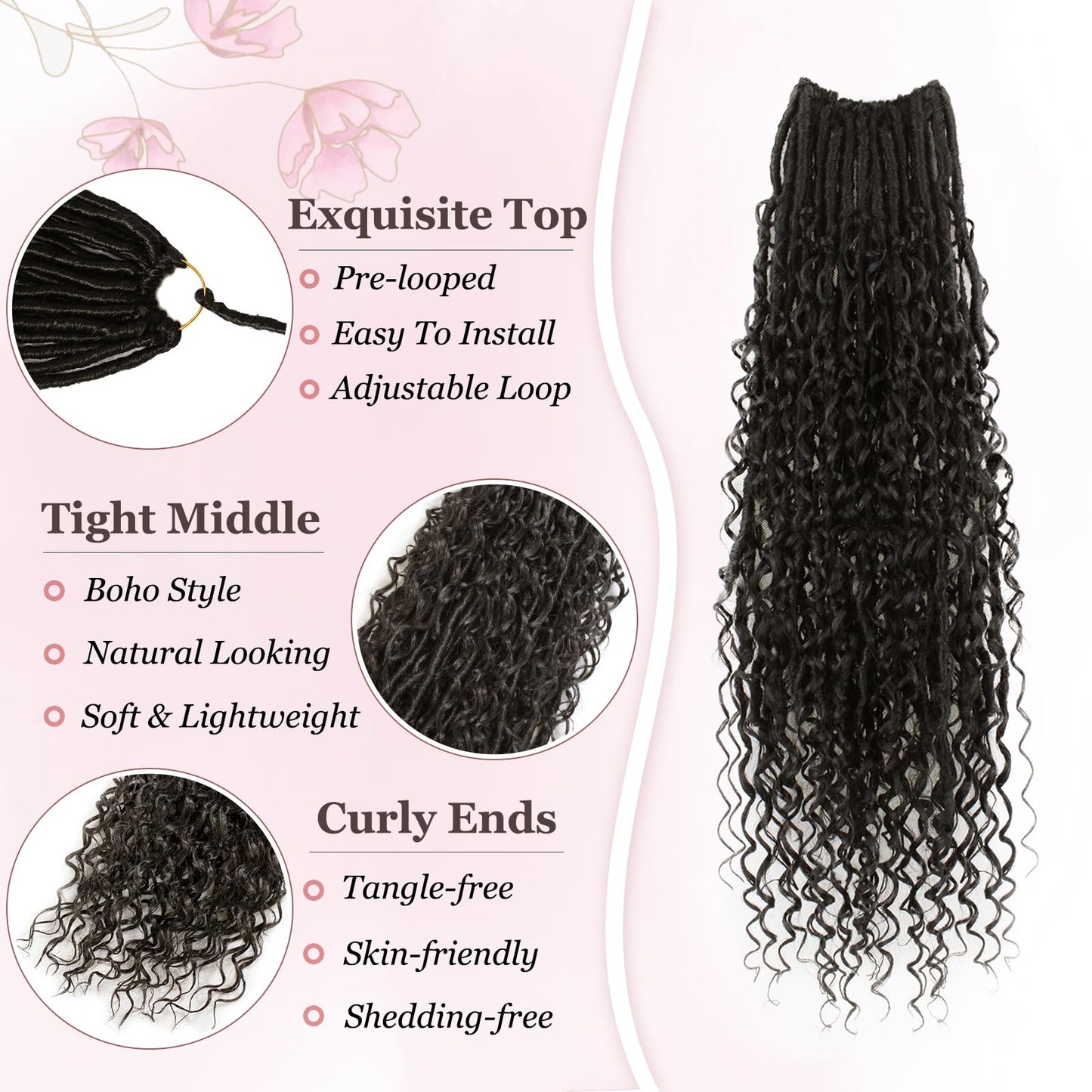 Haftaluv Boho Faux Locs Crochet Hair 9 Packs Long Goddess locs 30 Inch Boho Soft Locs With Curly Ends Pre Looped Bohemian River Loc Crochet Hair For Women (30 inch,#2)