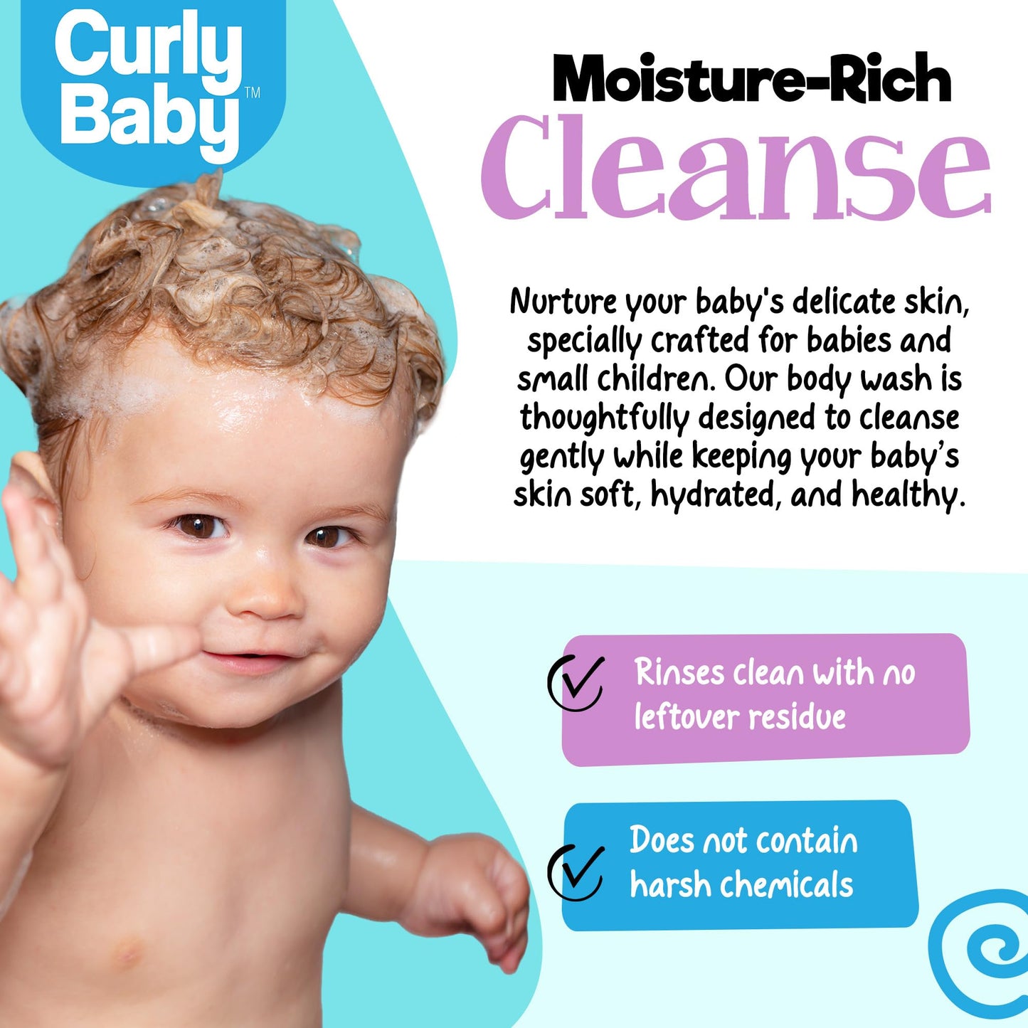 CurlyBaby Body Wash, Gentle Moisturizing Baby Wash, 16 oz