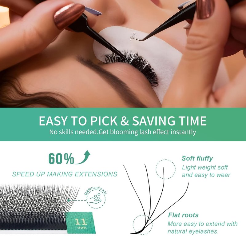 4D Eyelash Extensions - Russian Volume Premade Fans | Natural Soft Matte, 8-15mm Lengths
