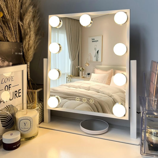 LuxeVue Vanity Mirror with Lights, LED Makeup Mirror, Light Up Vanity Mirror with 3 Colors Dimmable Strip Light, Dimming Touch Sensor, Detachable 10X Spot Magnifying, 360 Rotation (White)