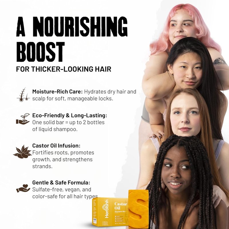 Herbishh Hair Growth Shampoo Bars - Sulfate-Free, Eco-Friendly | Oily, Blonde & Thinning Hair - 4-Pack Set