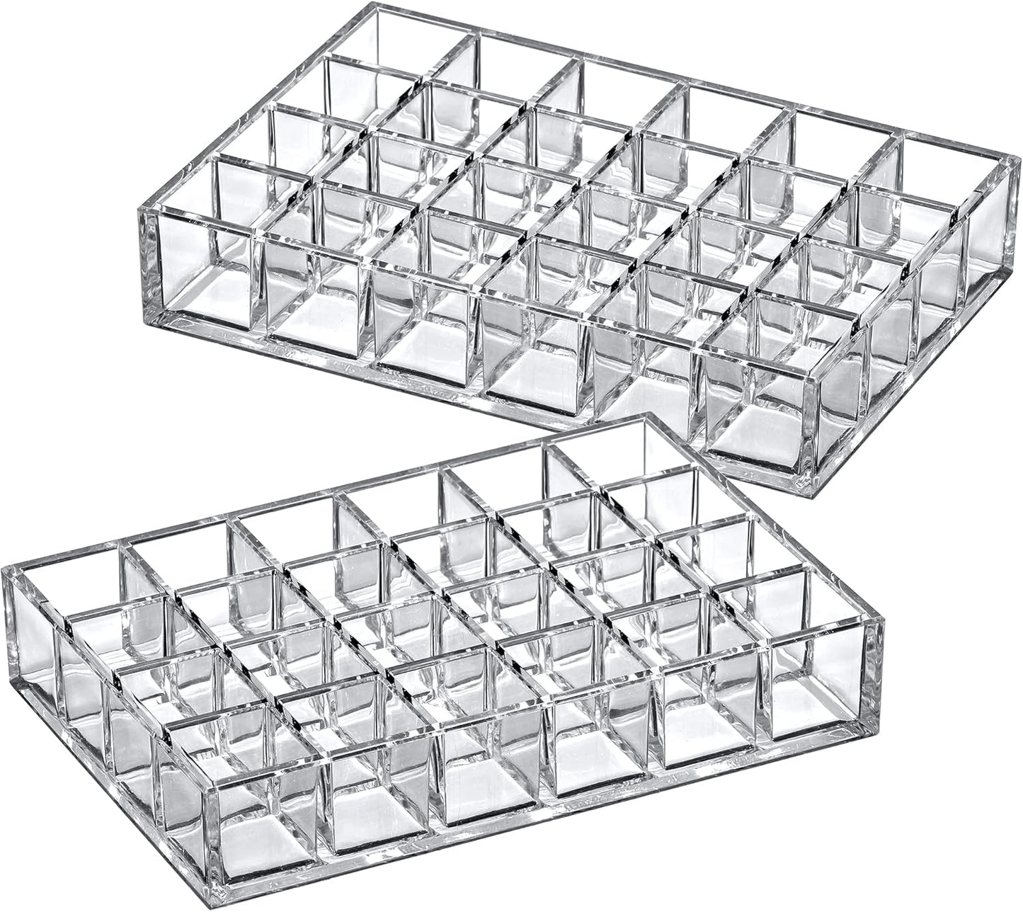 Acrylic Lipstick Organizer - 2-Pack 24-Slot Holder for Lipsticks & Gloss | Perfect for Drawers & Vanities (1.0" x 1.0" Slots)