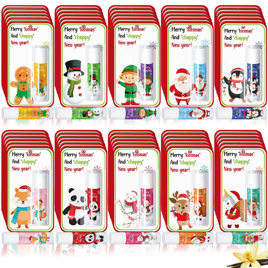 Sacubee 80 Pack Christmas Lip Balms Bulk Christmas Party Gifts Favors Stocking Stuffers Holiday Lip Balms Employee Staff Team Appreciation Gifts Thank You for Teacher Coworkers (Cute)