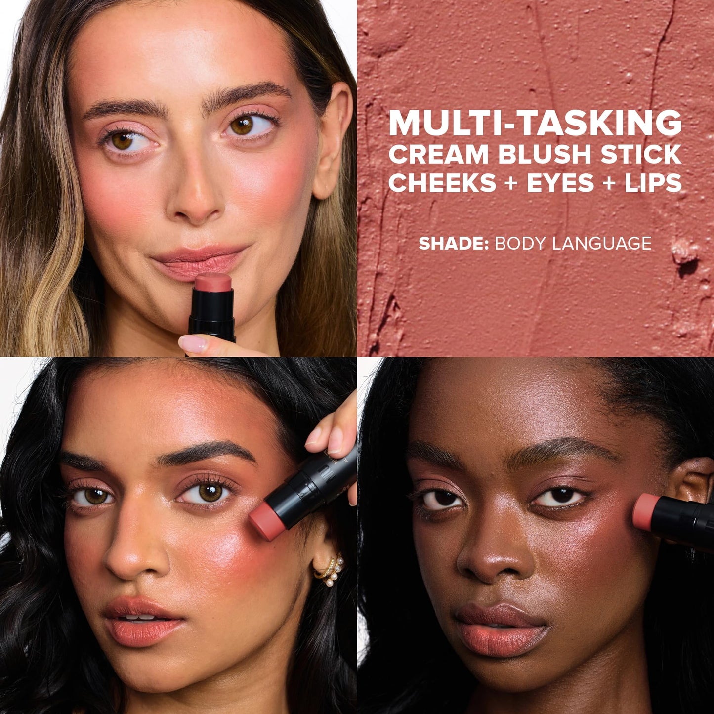 Nudestix Nudies Blush Stick – 3-in-1 Cream Blush for Cheeks, Eyes & Lips with Built-In Brush | Soft Matte Finish for a Natural Flush | Clean, Vegan & Travel-Friendly Makeup (Body Language)