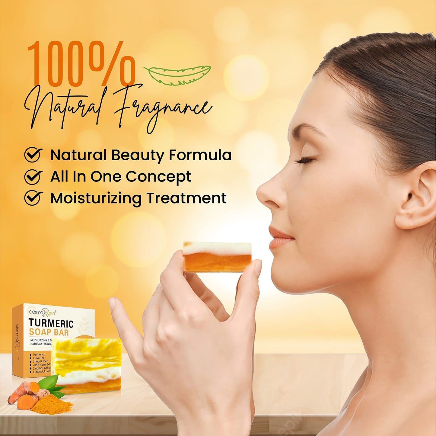 DERMAXGEN Organic Turmeric Soap Bar for Face & Body – Pure Turmeric Soap Bar for Acne, Scars, Uneven Tone, Blemish Control, Sun Damage & Age Spots – Handcrafted Skincare (Pack of 4)