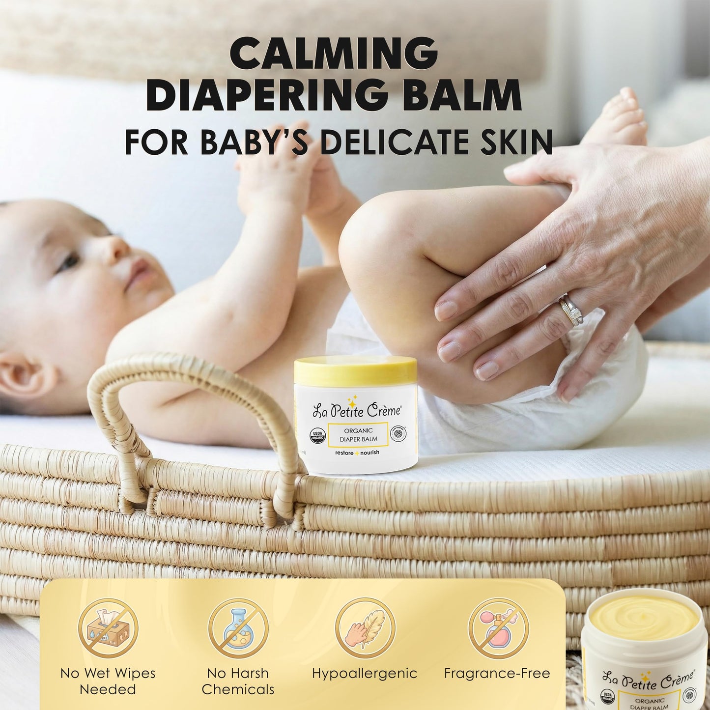La Petite Creme French Organic Diaper Balm (1 oz) - Healing & Nourishing Diaper Cream - Gentle & Safe Liniment Baby Lotion - USDA Certified Organic - Baby Essentials for Newborn