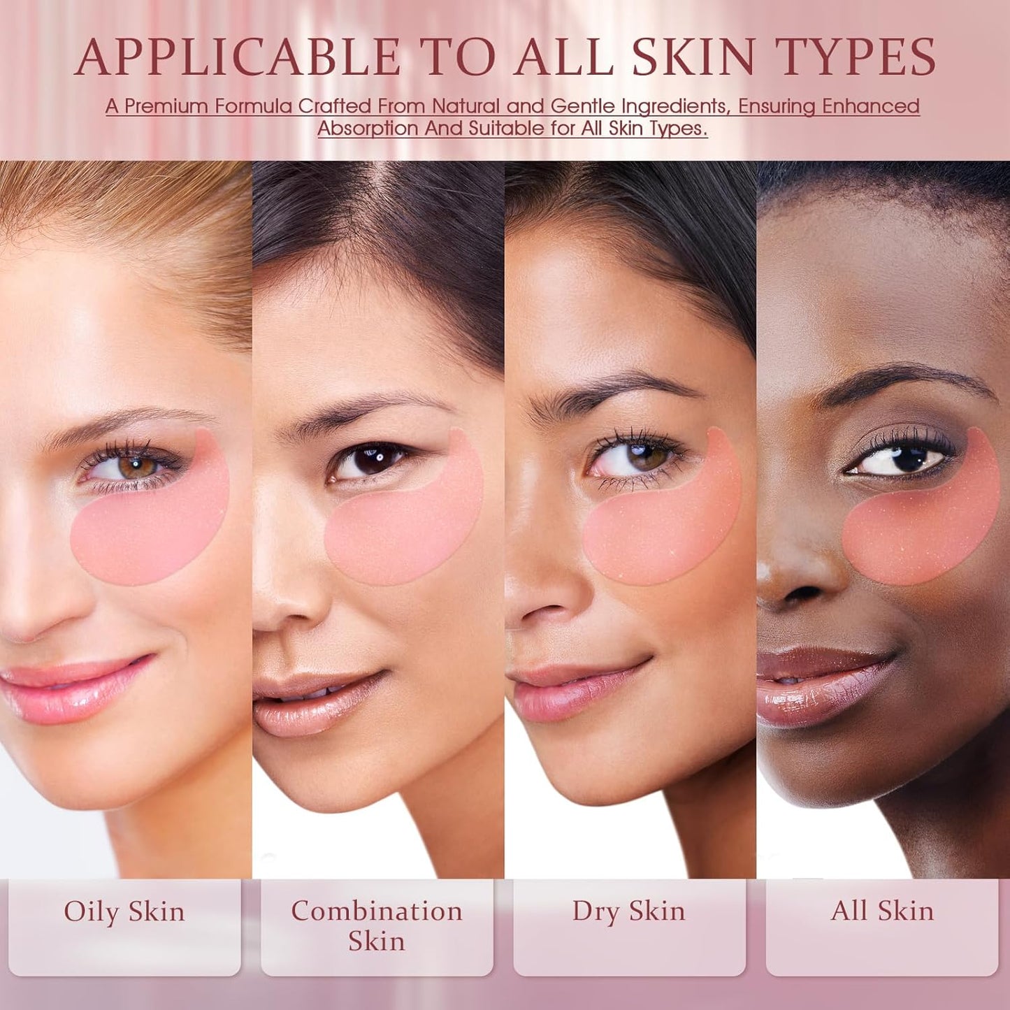 Under Eye Patches - Collagen & Hyaluronic Acid Treatment for Dark Circles, Puffiness & Fine Lines | 60 Pcs, Pink