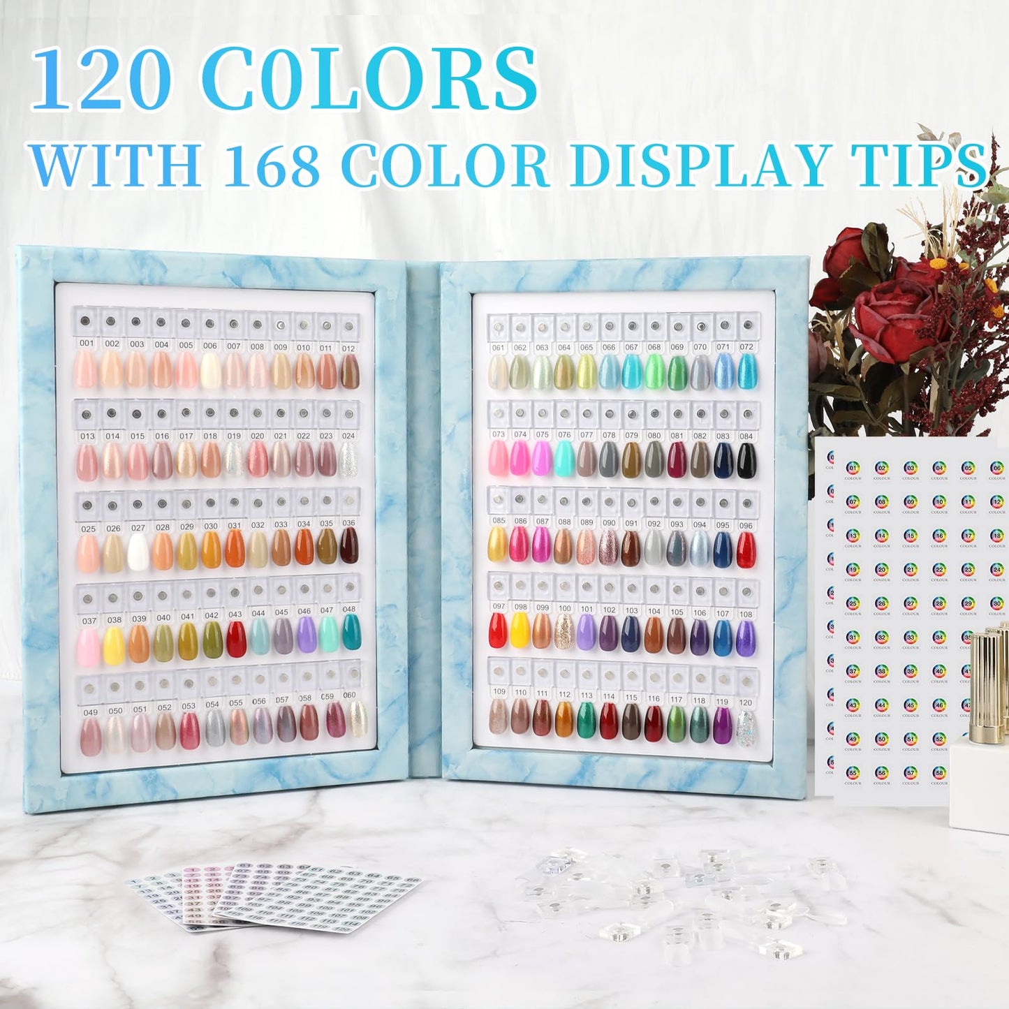YINGJEE Nail Color Display Book Nail Swatch, Nail Sample Display Book Nail Gel Color Card Book with Transparent Replacement Nails (Coffee)