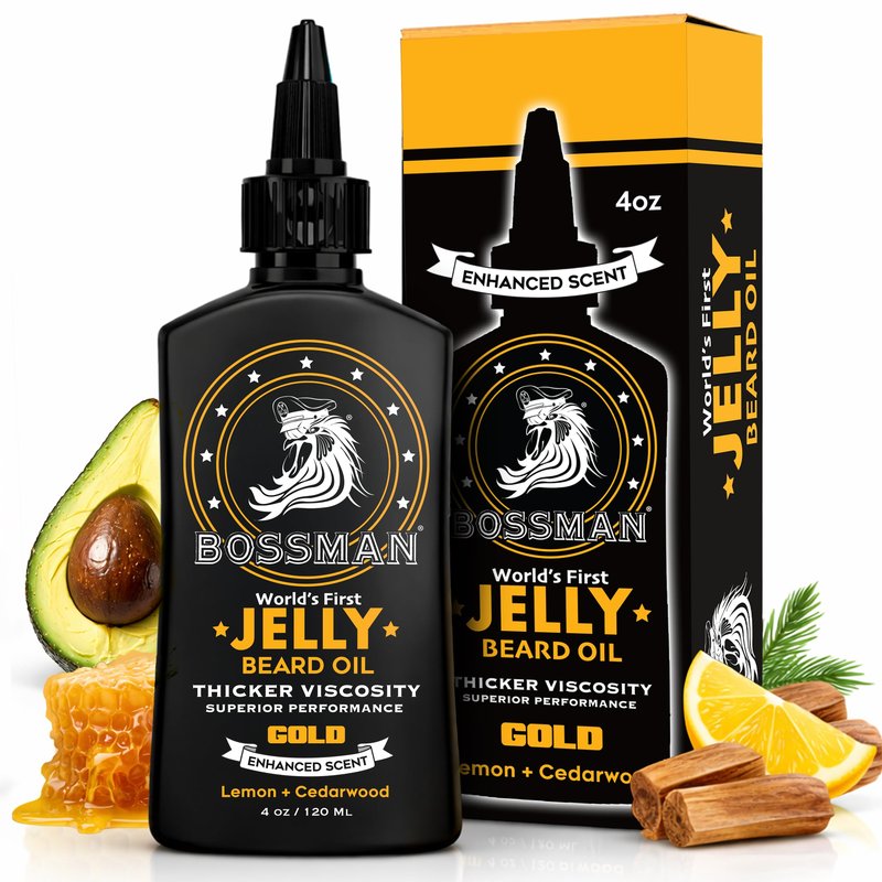 Bossman Jelly Beard Oil for Men (4 oz, Gold Scent) – Softens, Moisturizes & Conditions with Natural Ingredients