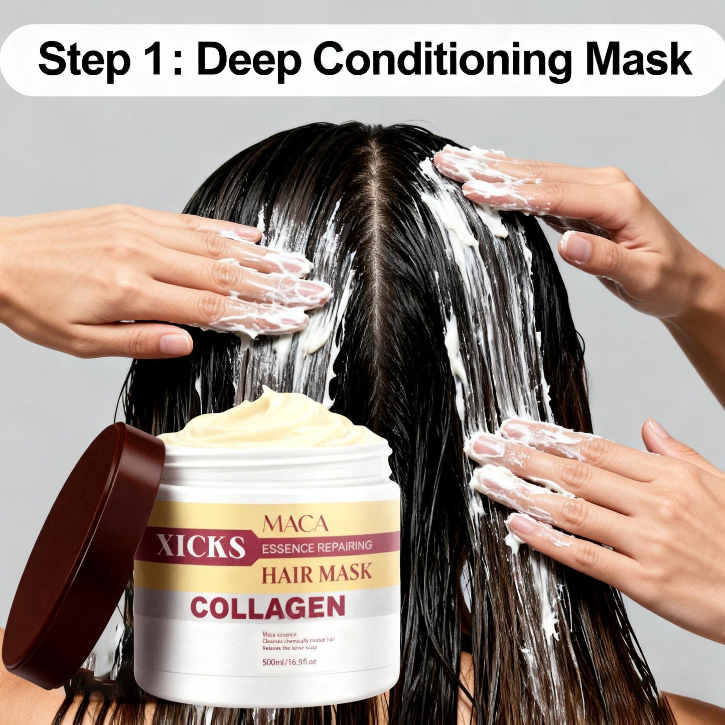 Maca Collagen Argan Oil Hair Mask 500ml & Essence Oil 50ml Set, Deep Treatment for Dry Damaged Hair, Nourishing & Repair for Color Treated, Bleached & Curly Hair, Split Ends & Heat Damage Repair