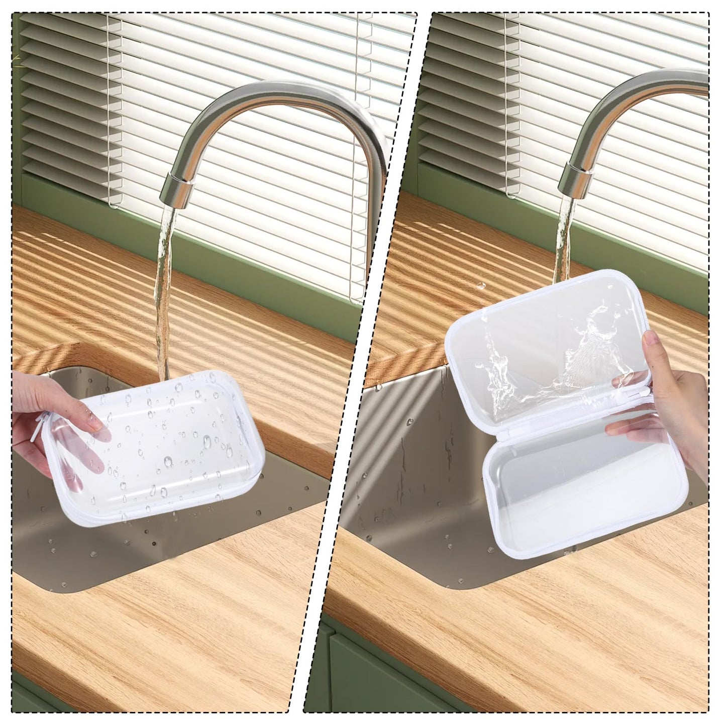 2 Pcs Clear Hard Shell Zipper Case, Portable Clear Zipper Pouches Hard Shell, Waterproof Plastic Transparent Storage Box Set with Double Zips for Cosmetic Stationery Snack Toy Storage Organizer Bins