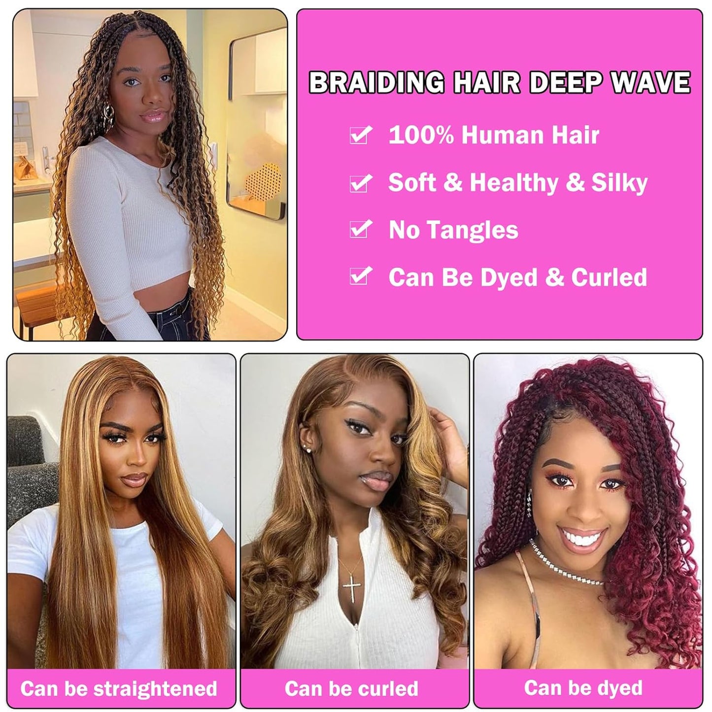 Deep Water Wave Curly Bulk Human Hair - Brazilian Virgin Hair for Micro Boho Braids | 100g, 22 Inch, P4/30 Highlight