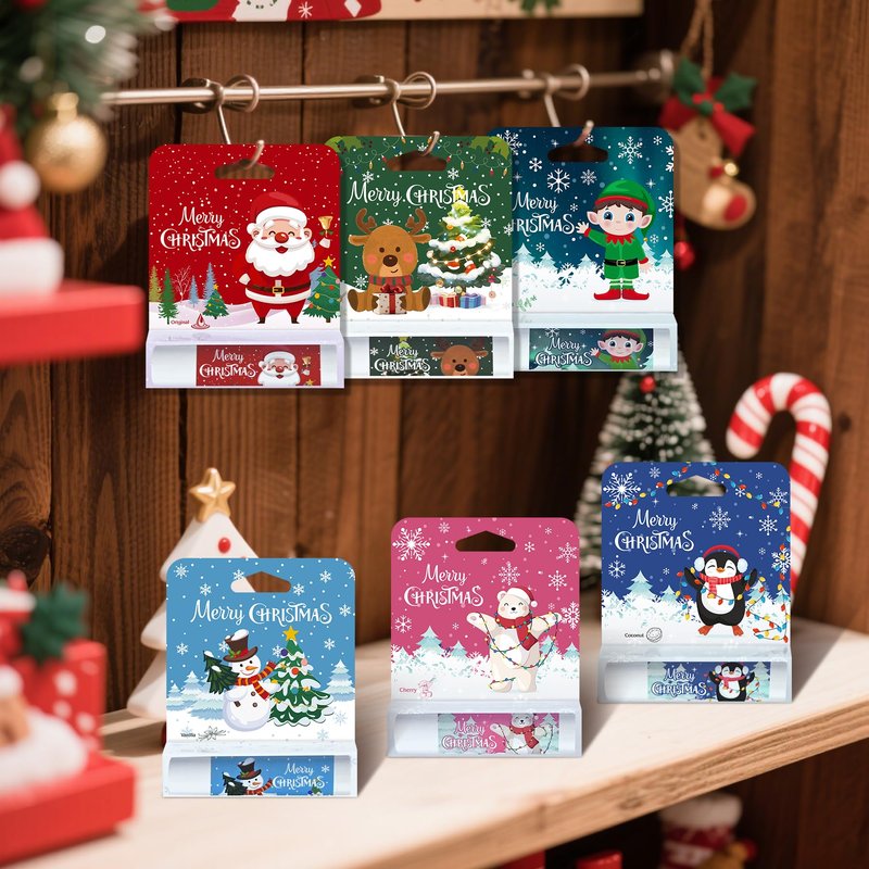 Kuabiz 48 Pcs Christmas Lip Balm Gifts Bulk Cute Stocking Goodie Bags Stuffers 6 Flavors Holiday Small Gifts Xmas Party Supplies Moisturizer Butter Care