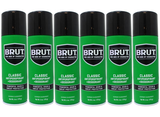 Brut Deodorant 6oz Aerosol Classic Scent(Anti-Perspirant) (6 Pack)