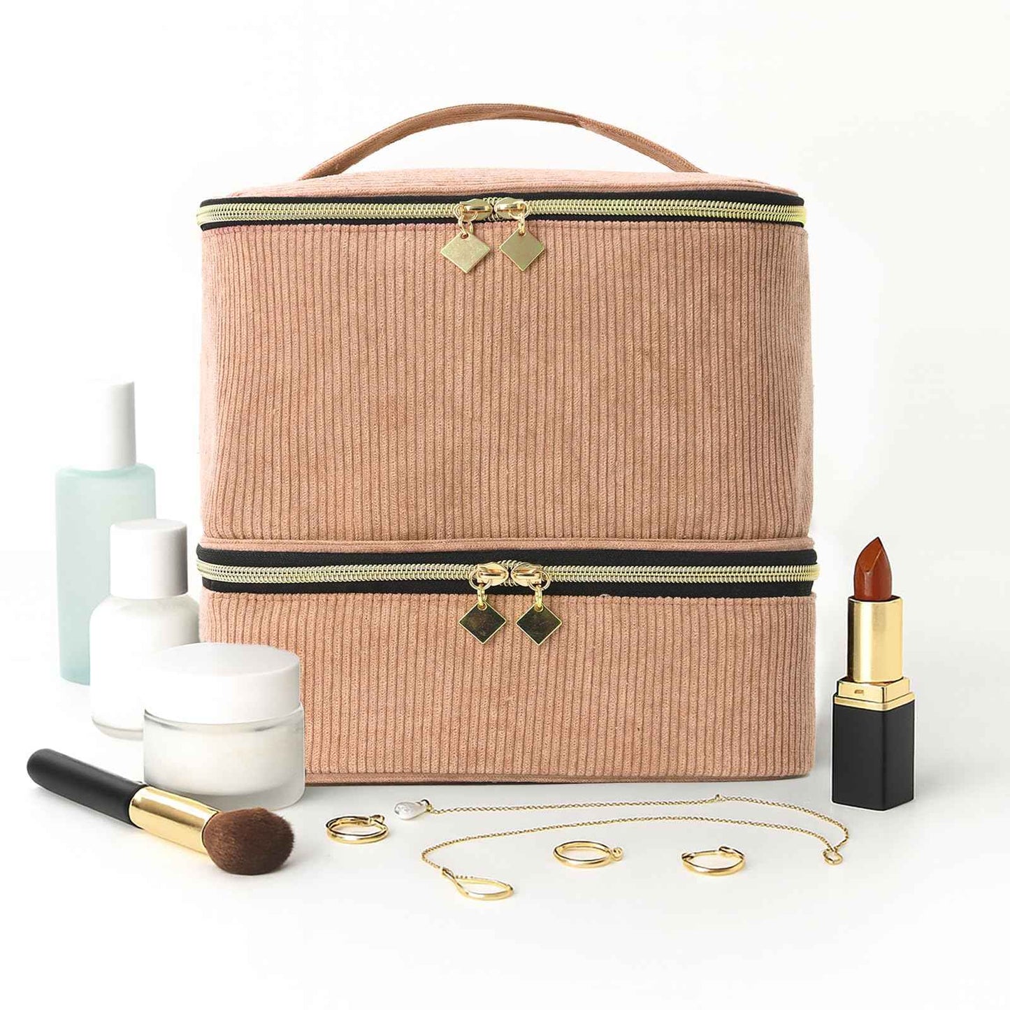 Apxouans Nail Polish Organizer Bag Nail Kit Organizer Holds 30 Bottles and 1 Nail Lamp Double-layer Nail Polish Carrying Case Nail Art Tote Bag Brown