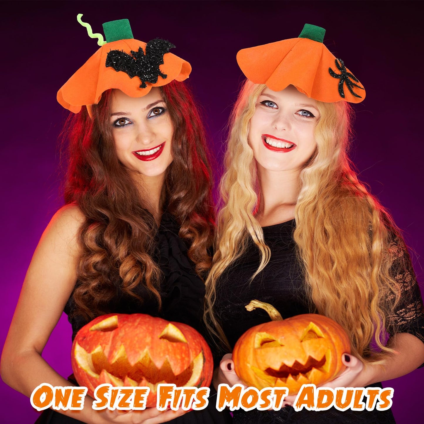 Hotop 48 Pcs Halloween Pumpkin Headbands, Pumpkin Hat Dress up Headband Hair Bands Hair Hoops, Halloween Costume Party Supplies Headwear Accessories for Women Adult