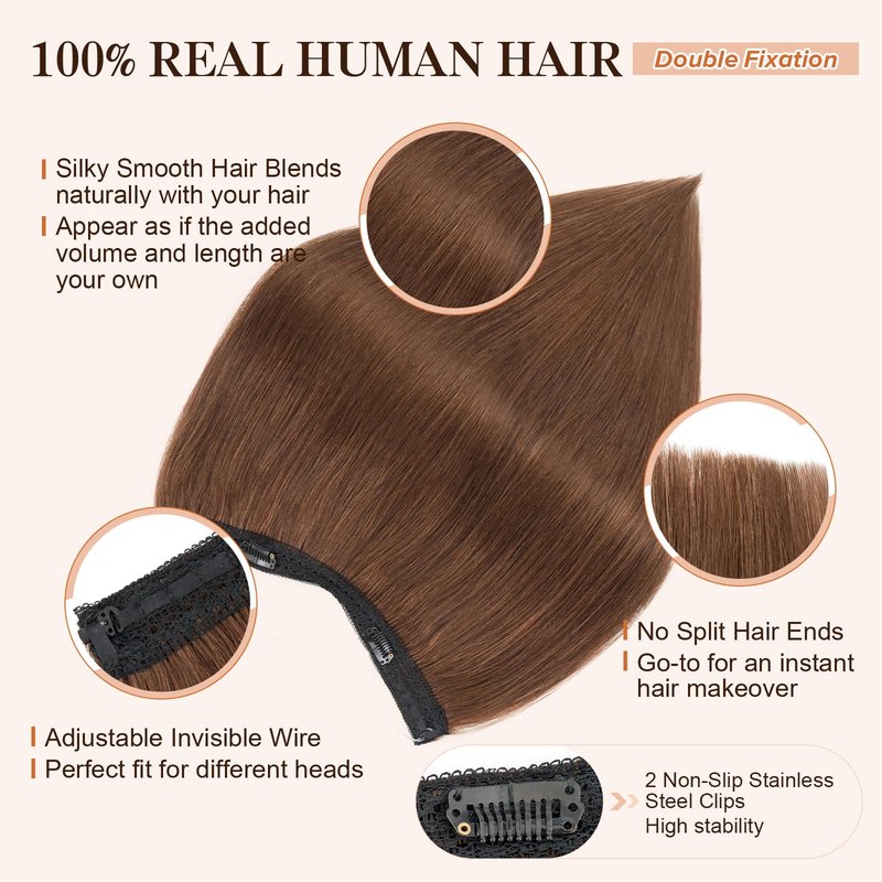 Halo Hair Extensions Real Human Hair,S-noilite 100% Human Hair Halo Extensions,Halo Hair Extension for Women, Halo Hair Extensions,04 Medium Brown 65g/16inch