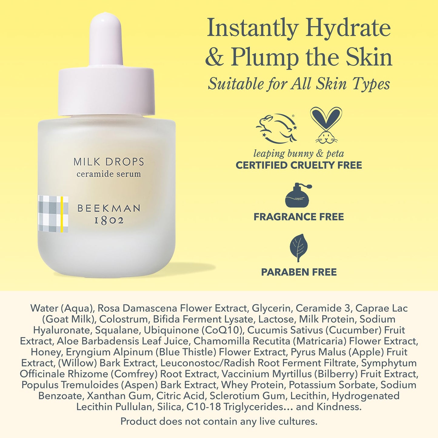 Beekman 1802 Milk Drops Ceramide Face Serum – Hydrating Barrier Serum with Goat Milk, Ceramides, Squalane & Hyaluronic Acid – Lightweight, Fragrance Free – For Oily & Acne-Prone Skin – 1 fl oz