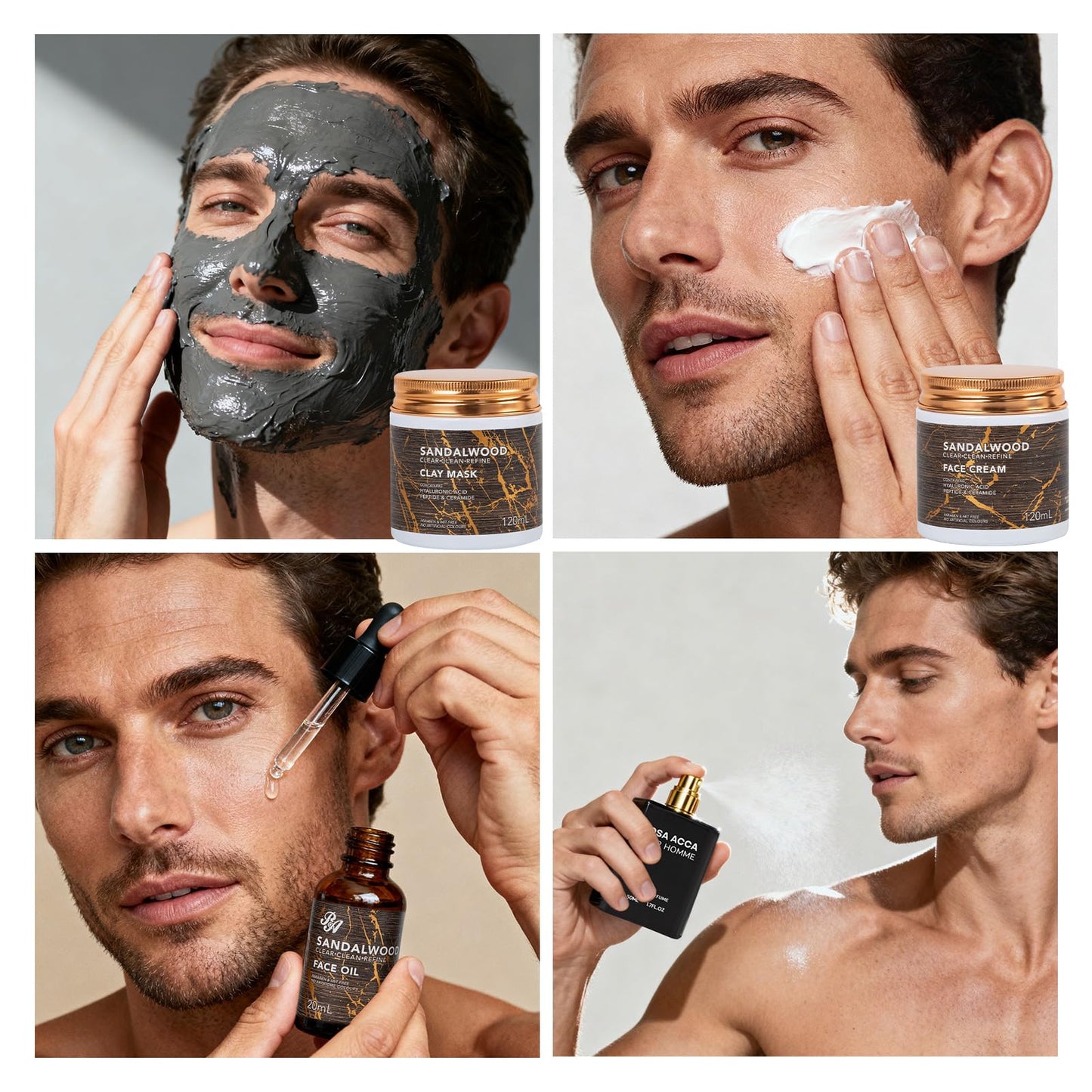 30 Pcs Men Sandalwood Facial Skin Care Set for Men, Father's Day Gifts, Beard Grooming Set, Bath & Body Gift Basket Set, Bath Bomb, Birthday, Valentines, Husband, Holiday, Christmas, Dad, Anniversary