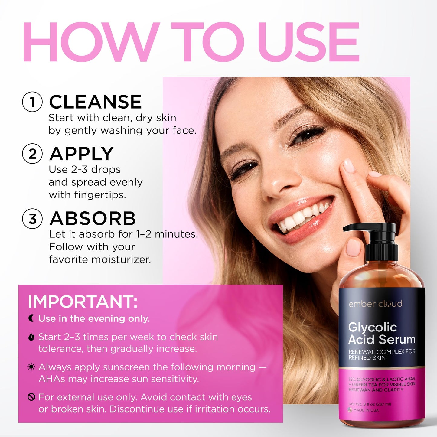 Ember Cloud Glycolic Acid Serum for Face 15% - Extra Large Size (8 Oz) - Advanced Formula to Support Skin Radiance, Addressing Uneven Tone & Fine Lines