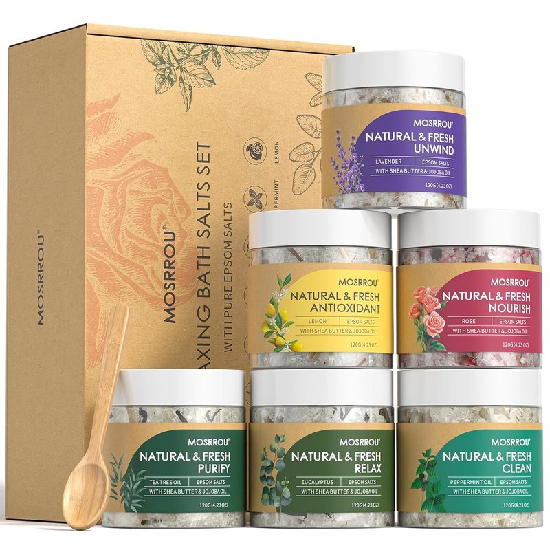 Epsom Bath Salts Gift Set - Relaxing Essential Oils for Women | 6PCS Lavender, Eucalyptus, Rose, Tea Tree, Peppermint
