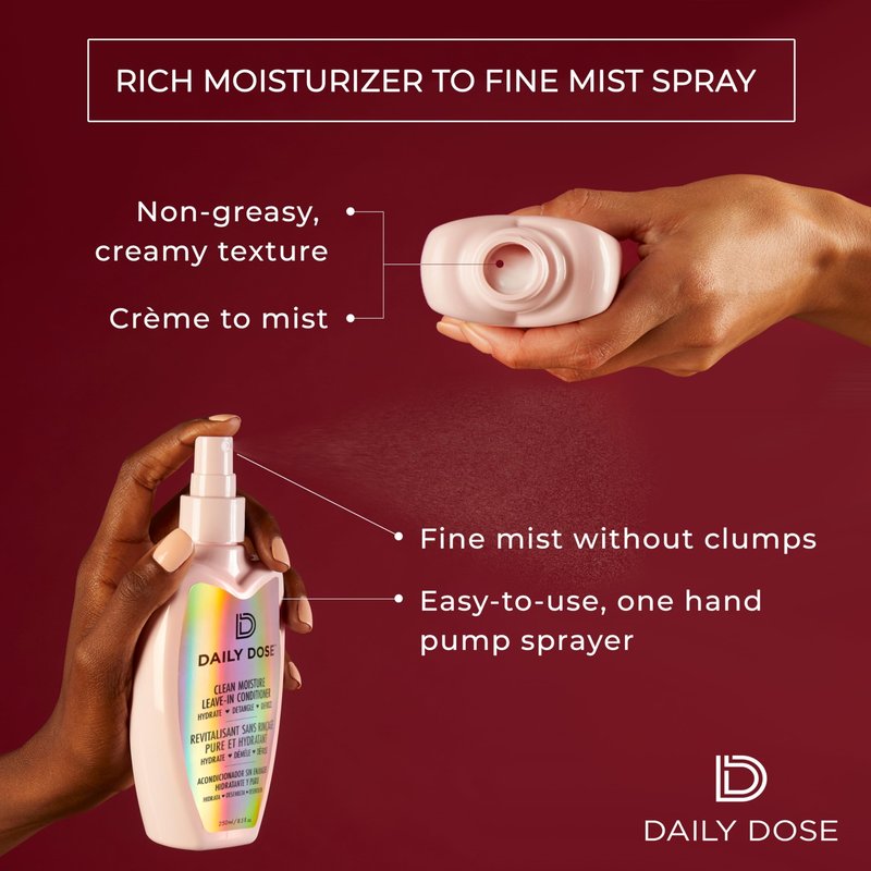 DAILY DOSE Award-Winning Clean Moisture Leave In Conditioner Spray Detangler for Dry, Damaged & Frizzy Hair. Instantly Softens, Smooths & Adds Shine for Kids & Adults. Vegan, Sulfate-Free, Color Safe