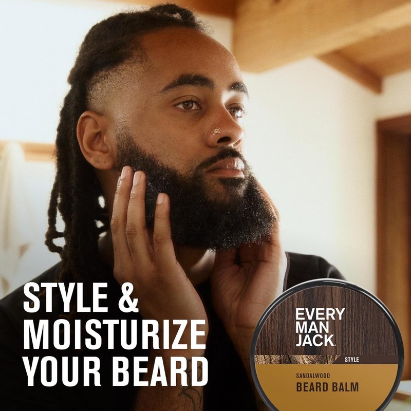 Every Man Jack Beard Grooming Kit - Sandalwood Beard Oil, Balm, Brush & Dual-Sided Comb | Complete Care Set