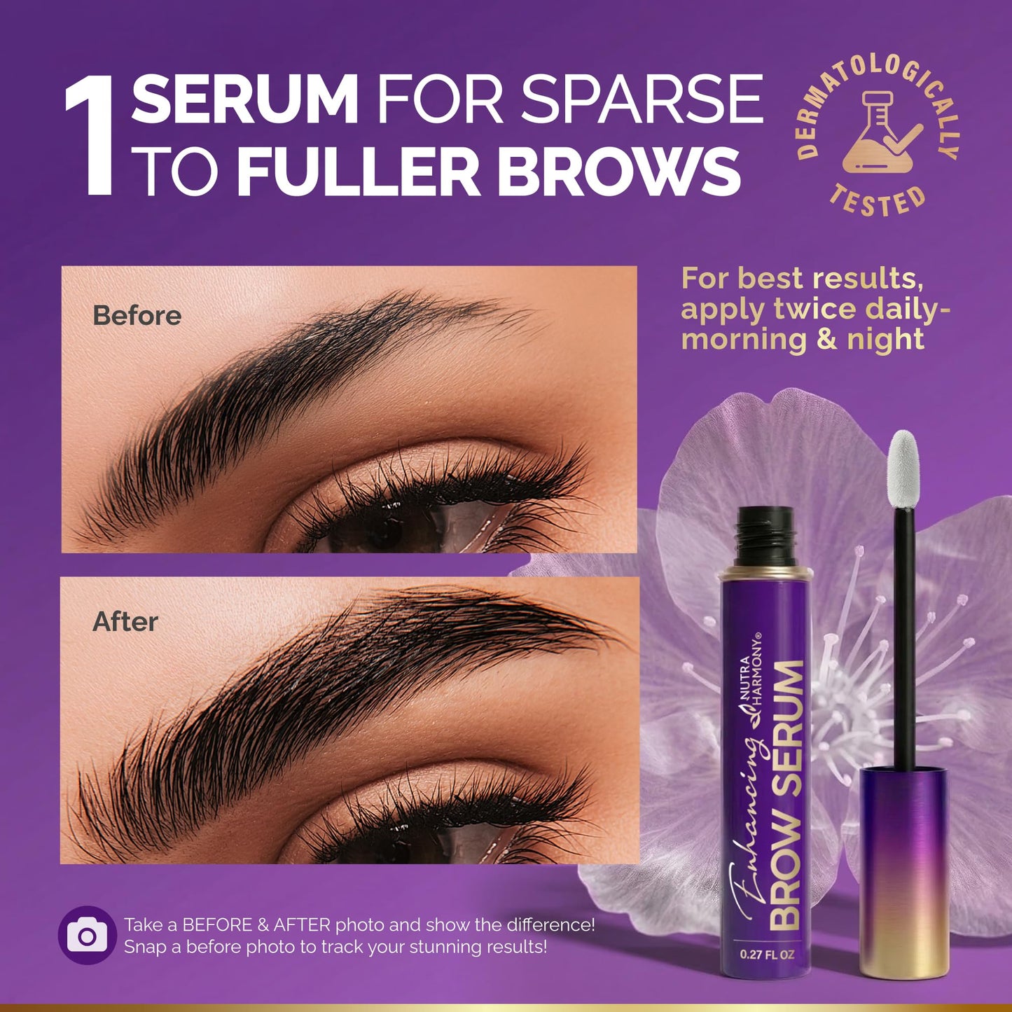 Eyebrow Growth Serum – Peptide Brow Serum for Fuller, Thicker Looking Brows – Biotin & Hyaluronic Acid Conditioning Formula for Sparse, Thin & Patchy Brows, Lightweight Advanced Brow Care, 0.27 fl oz