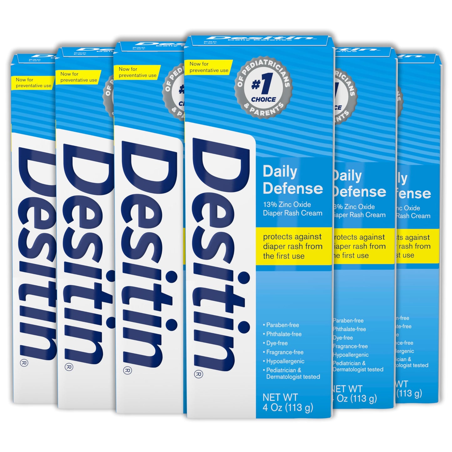 Desitin Daily Defense Baby Diaper Rash Cream with 13% Zinc Oxide Barrier Cream to Treat, Relieve & Prevent Diaper Rash, Hypoallergenic, Dye-, Phthalate- & Paraben-Free, 4 oz, 6 Pack