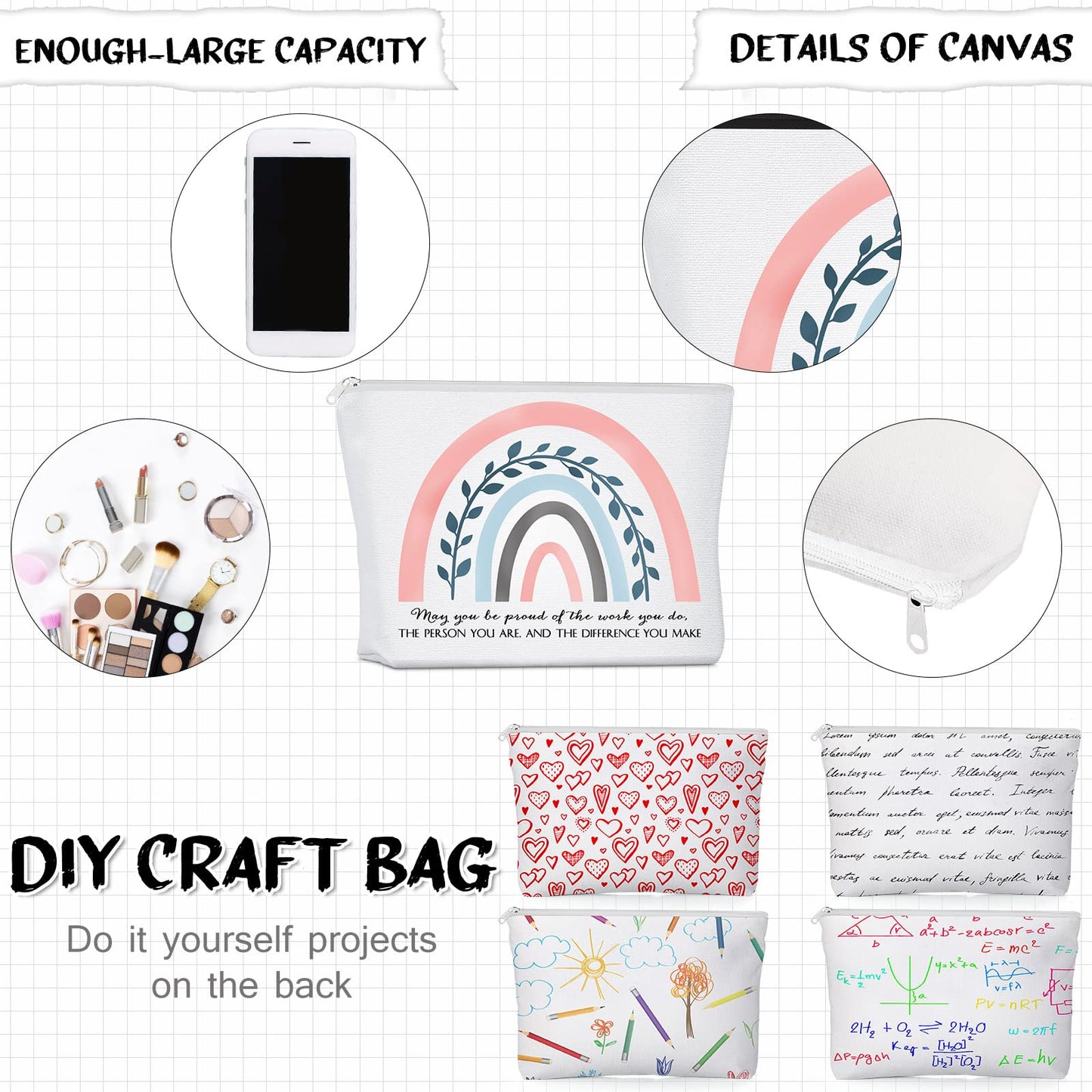 Sieral 30 Pcs Graduation Gifts Bulk CNA week Gifts Rainbow Canvas Makeup Bags for Women Appreciation Inspirational Cosmetic Bags Thank You Gift for Employee Coworker Office Must Have(Delicate)
