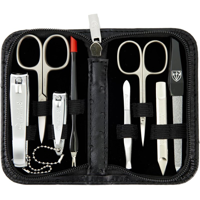 8-Piece Manicure Pedicure Grooming Kit - Professional Nail Care Set with Synthetic Leather Case | Ostrich Black