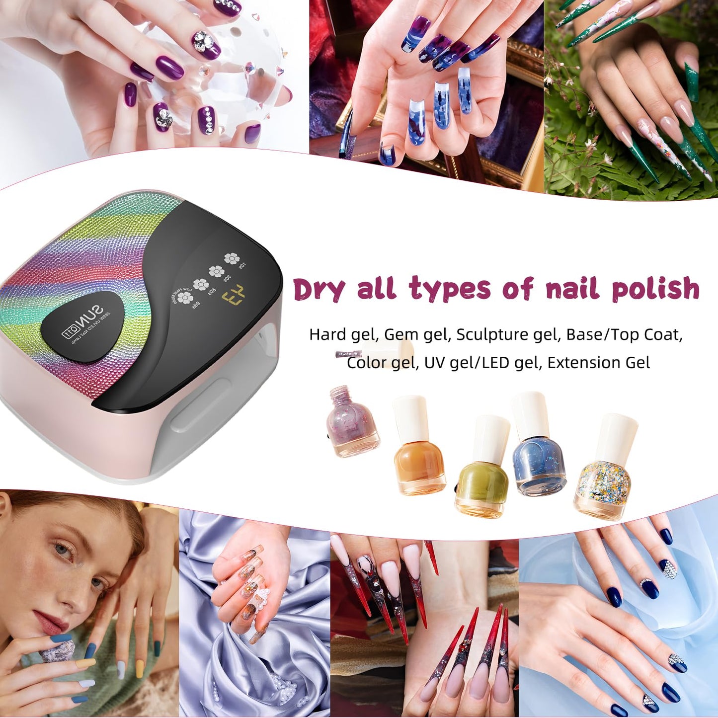 UV Nail Lamp, UV Light for Gel Nails, Professional Nail Dryer with 45pcs Beads, 4 Timers and Automatic Sensor LED Nail Lamp for Home Salon