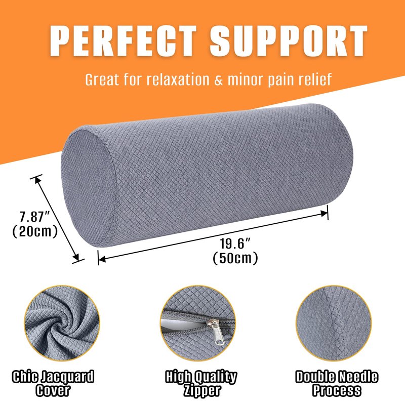 M Mute Touch 2 Pack Round Massage Table Bolster Pillow Pad, Bolster Pillow, Round Pillows, Suitable for Earthlite Massage Table (Grey, 7.8''x19.6'')