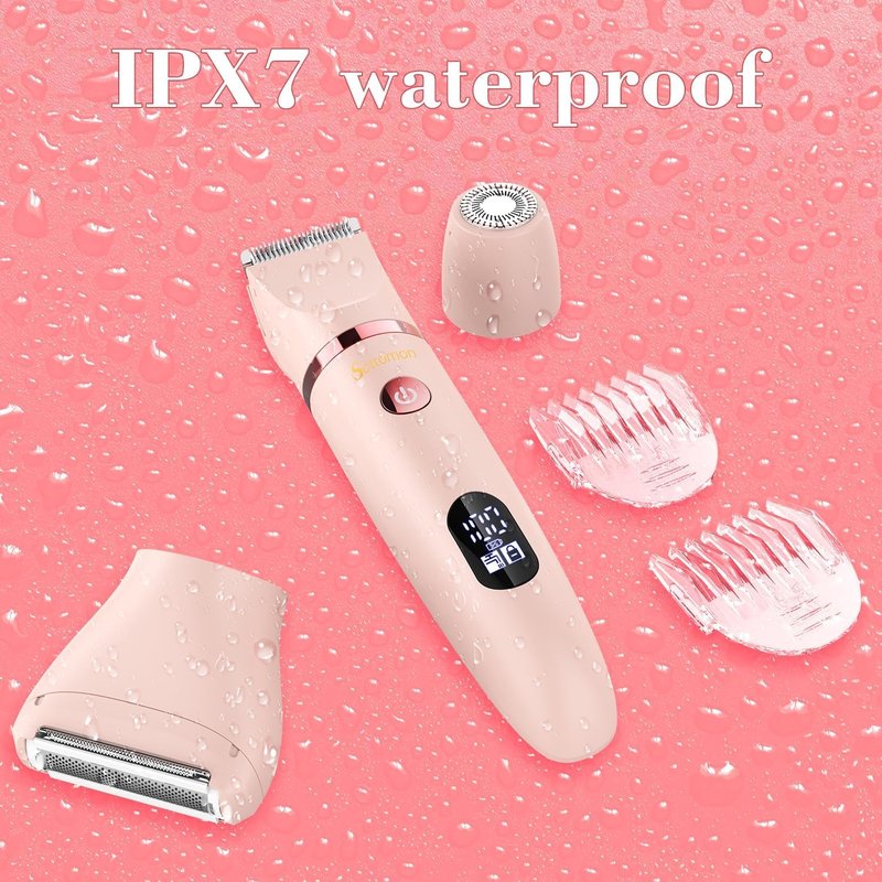 Scttomon 3-in-1 Electric Razor IPX7 Waterproof Bikini Trimmer Wet & Dry Use Painless Personal Trimmer Groomer for Ladies Face Body Legs Bikini Public Hairs Electric Lady Shaver with Replaceable Heads