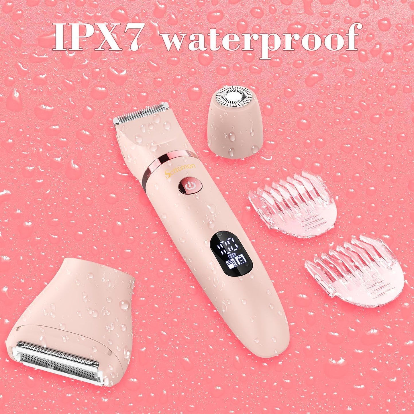 Scttomon 3-in-1 Electric Razor IPX7 Waterproof Bikini Trimmer Wet & Dry Use Painless Personal Trimmer Groomer for Ladies Face Body Legs Bikini Public Hairs Electric Lady Shaver with Replaceable Heads