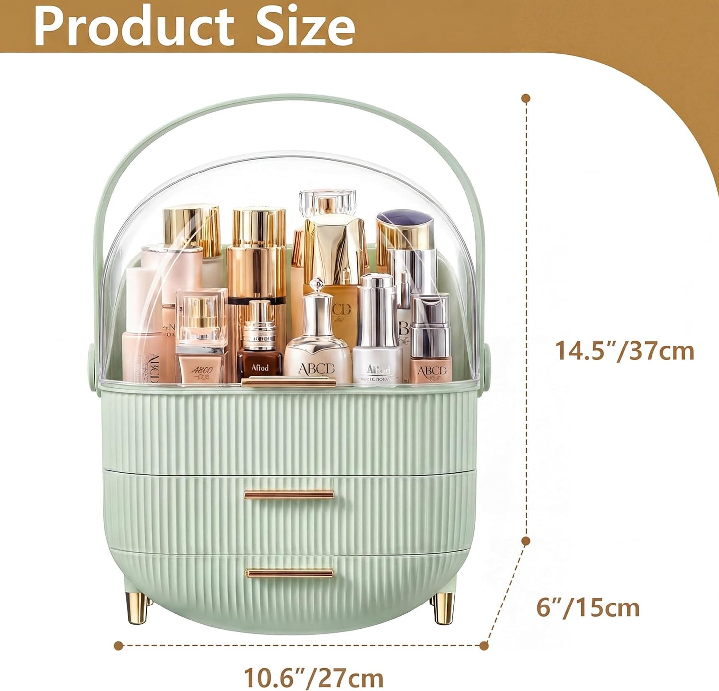 Makeup Organizer - Transparent Cosmetic Display Case for Skincare | Bathroom Countertop & Vanity, White