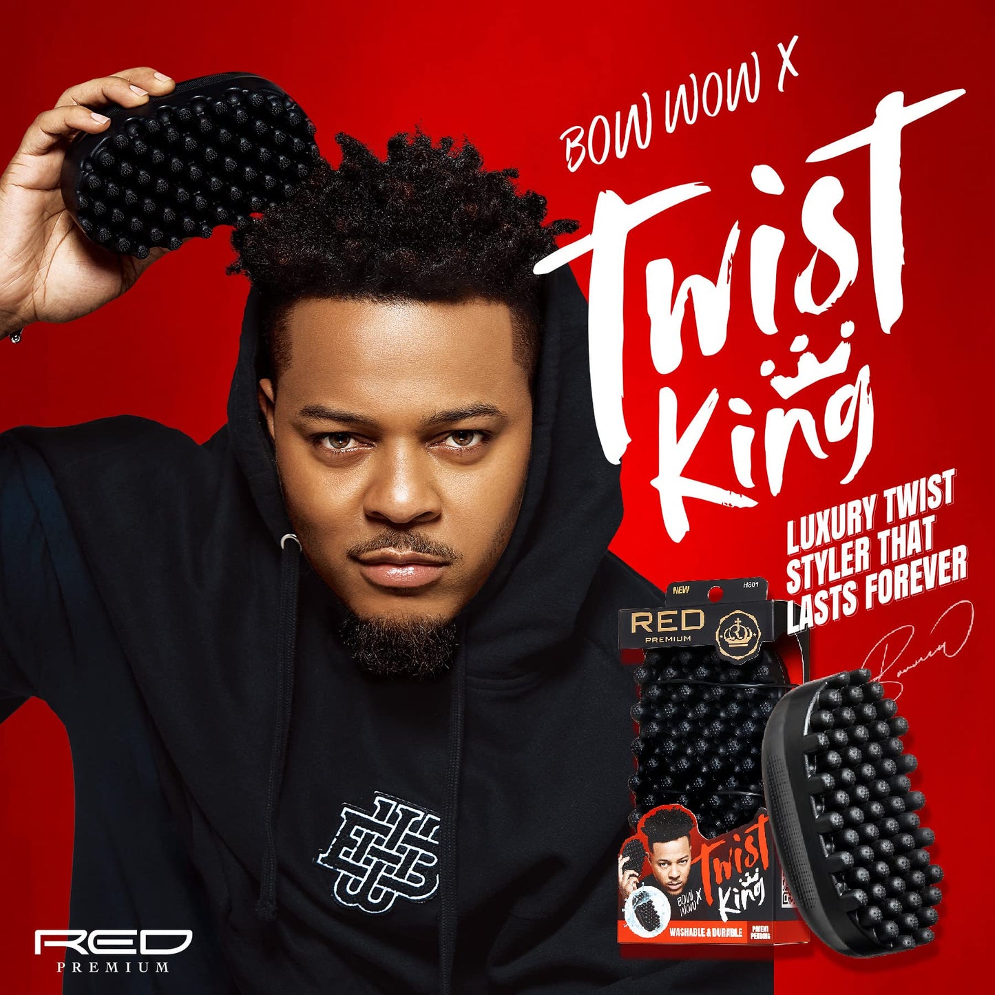 Red by Kiss Bowwow Twist King Premium Luxury Twist Styler Comb Brush, Durable Washable Alternative for Sponge for Barbers and Daily Use, Ideal for Afro, Curly, Coiled, 4C Hair