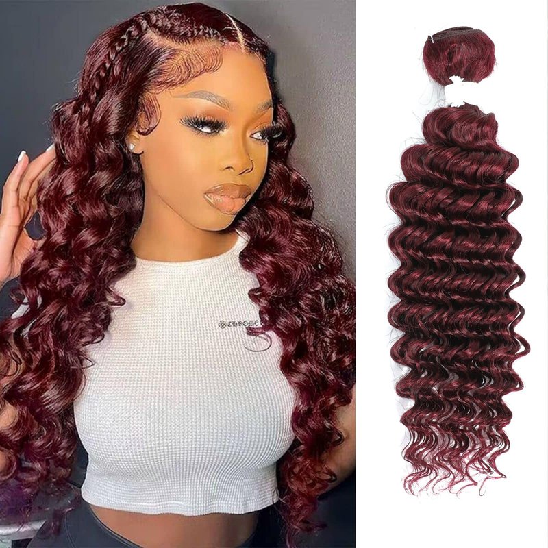 REMY HAIR FASHION Human Hair Bundles Red Deep Wave Bundles Colored #99j Burgundy Deep Weave One Bundle 14 Inch Brazilian Virgin Human Hair Extensions for Black Women