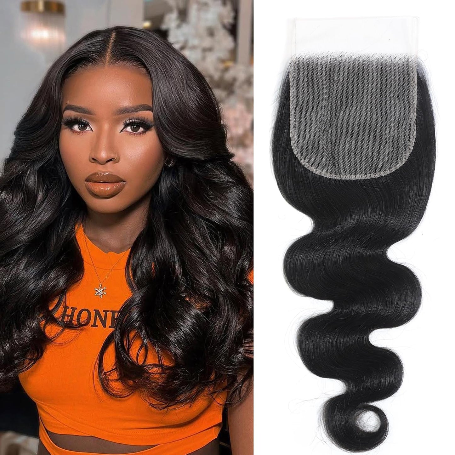 Body Wave Closure Free Part 5x5 Lace Closure Hd Transparent Human Hair Invisible Lace 12A Brazilian Virgin Remy Human Hair Closure 100% Human Hair Pre Plucked Natural Black 14 Inch