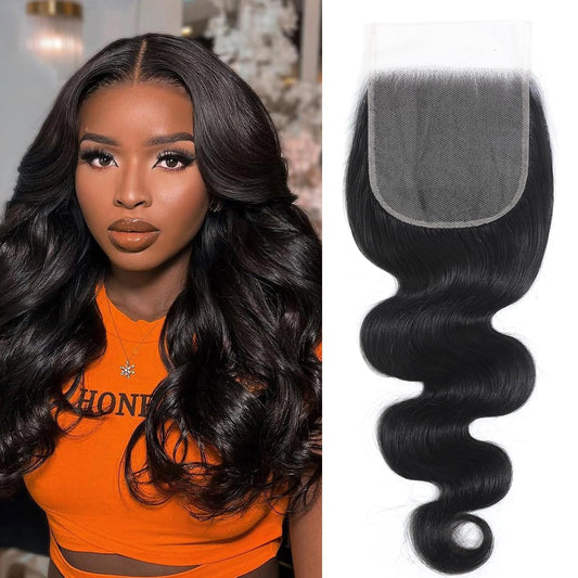 Body Wave Closure Free Part 5x5 Lace Closure Hd Transparent Human Hair Invisible Lace 12A Brazilian Virgin Remy Human Hair Closure 100% Human Hair Pre Plucked Natural Black 14 Inch