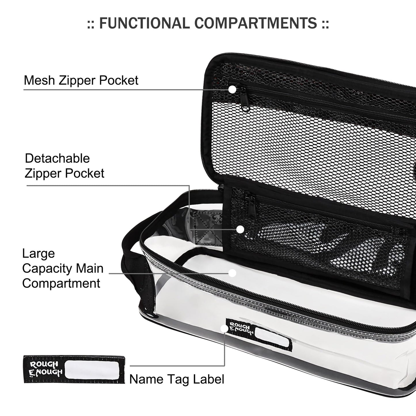 Rough Enough Clear Toiletry Bag for Traveling Men Shaving Kit Medicine Case Pouch Organizer Large for Toiletries Accessories