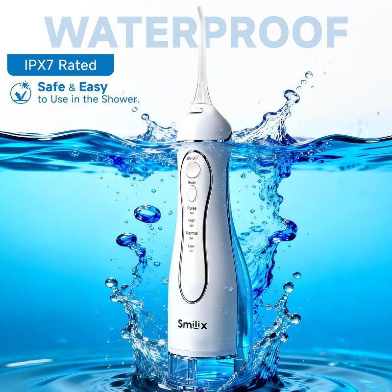Cordless Water Flosser for Teeth Cleaning & Braces, Portable Dental Flosser 300ML, USB-C Fast Charge, IPX7 Waterproof, 4 Cleaning Modes, 5 Tips, Travel Case – Smilix