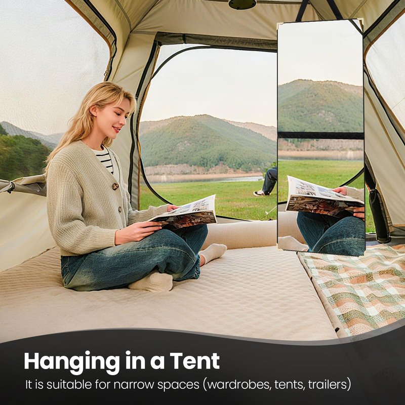 YYLDPBD Foldable Full Length Travel Mirror 34” Portable Shatterproof Hanging Mirror, Wall Mounted Hanging Mirrorr for Camping, Dance Competition, RV & Small Spaces Home Fitness Gift