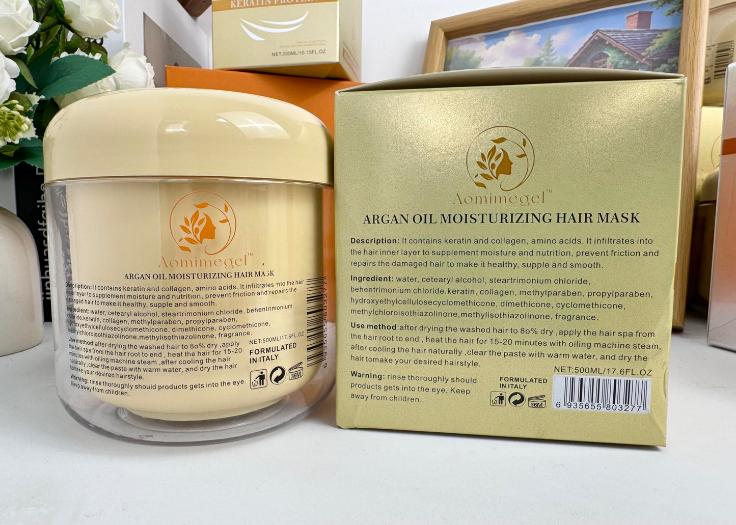 Aomimegel Collagen Hair Mask,Deep Repair Conditioning Argan Oil Hair Mask for Damaged Hair Treatment, Deep Conditioner Hydrating Hair Masque for All Hair Types 16.9 oz 500ml