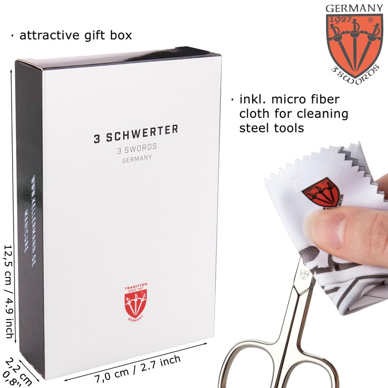 3 Swords Germany - Brand Quality 6 piece Manicure Pedicure Grooming kit Set - Scissors, Metal and Glass Nail File, Clipper, Tweezers with Synthetic Leather case - White/Black Tools