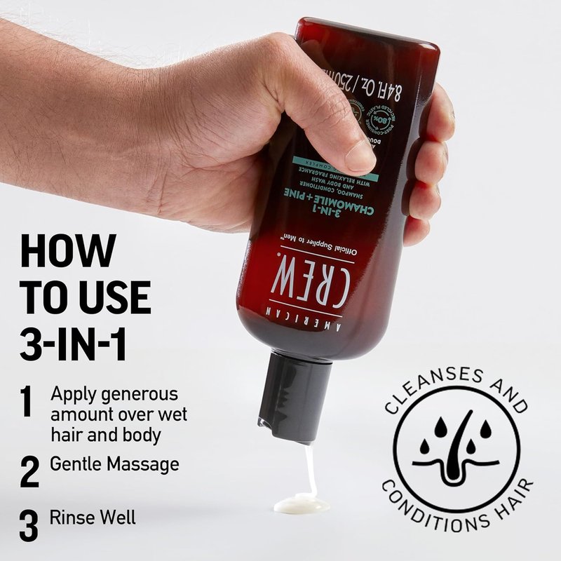 American Crew 3-in-1 Shampoo, Conditioner & Body Wash for Men - Chamomile & Pine, 8.4 fl oz