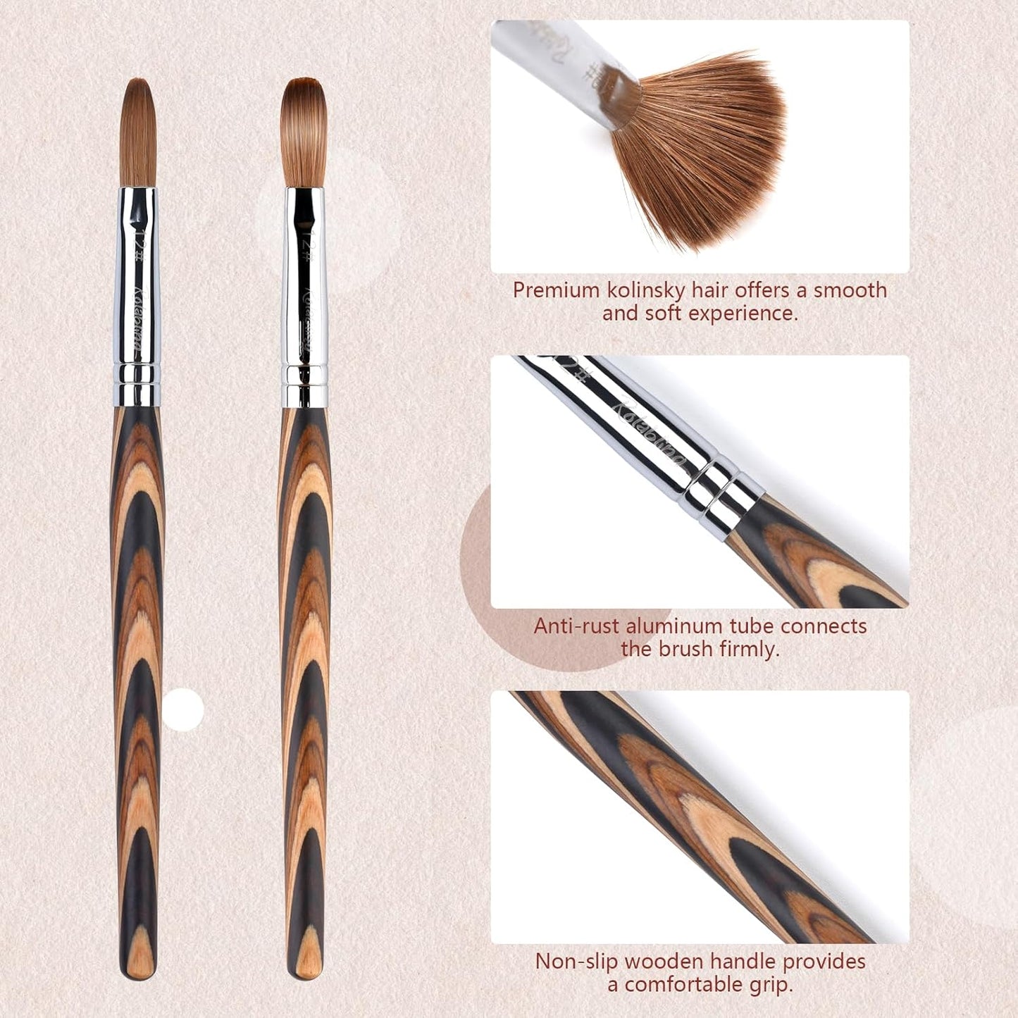 Kolinsky Sable Nail Brush Set - 10# & 12# Professional Quality for Precision Nail Art