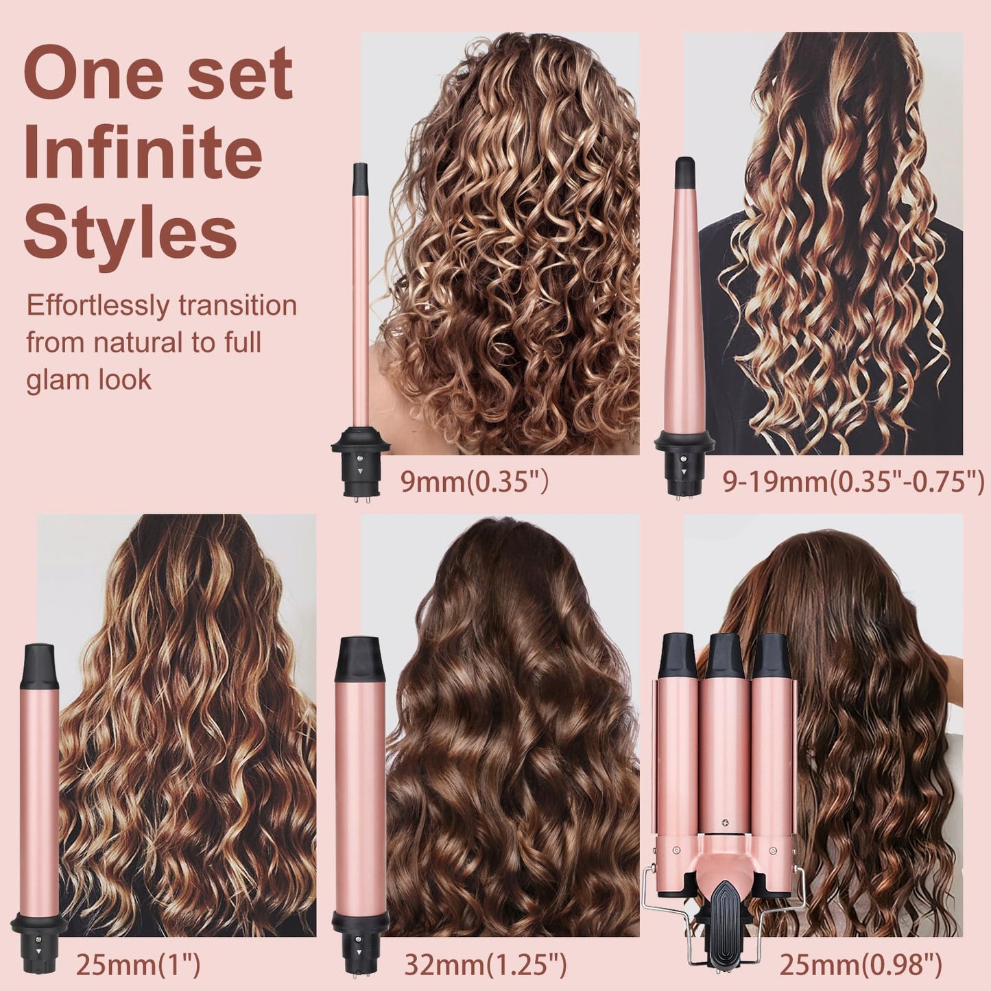 UNOBEY 5 in 1 Curling Wand Set, Three Barrel Curling Iron Set